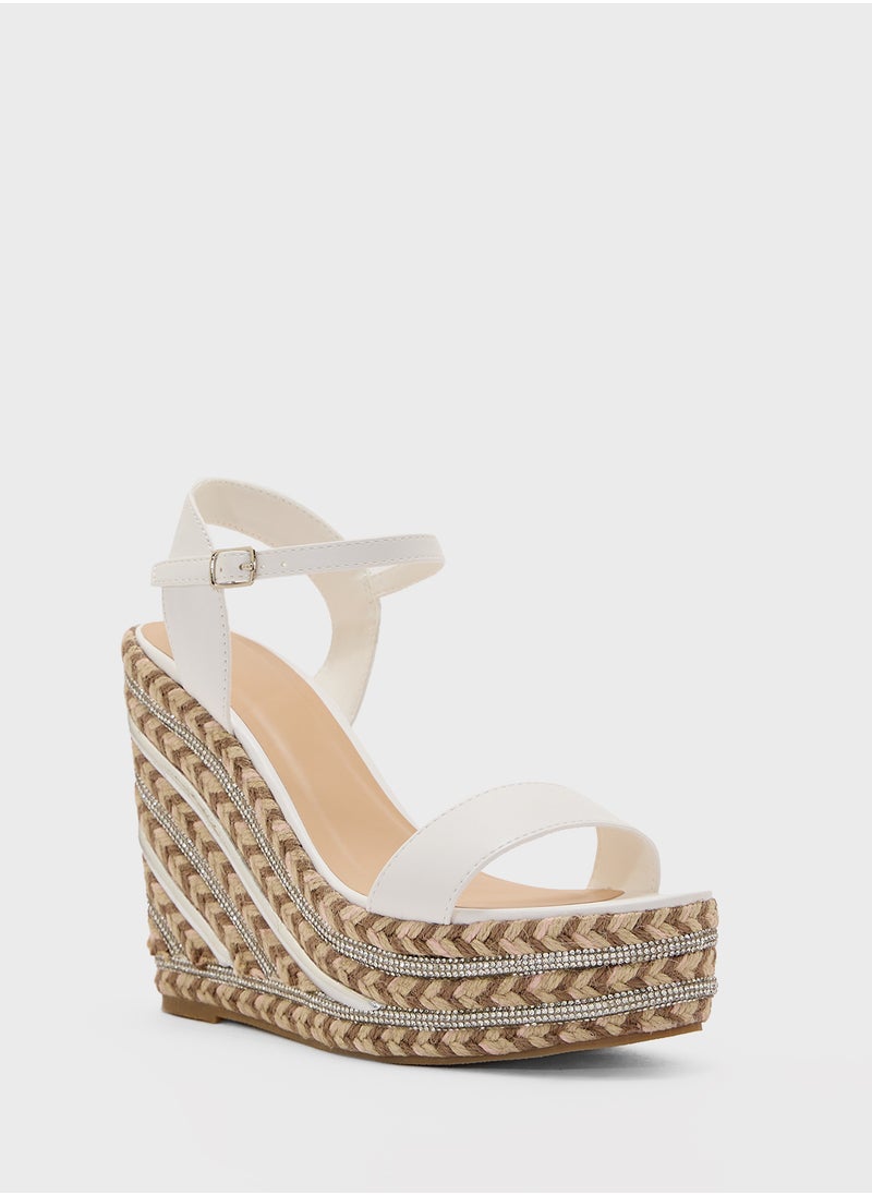 Ankle Strap Diamante Wedge Sandal
