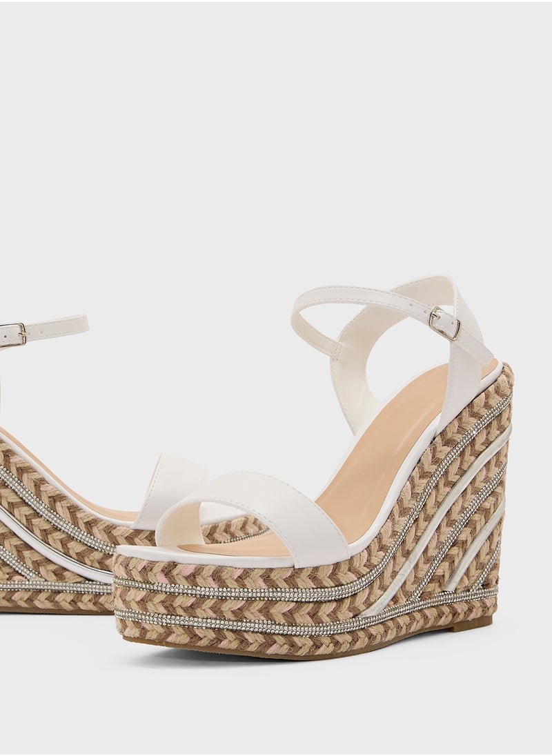 Ankle Strap Diamante Wedge Sandal