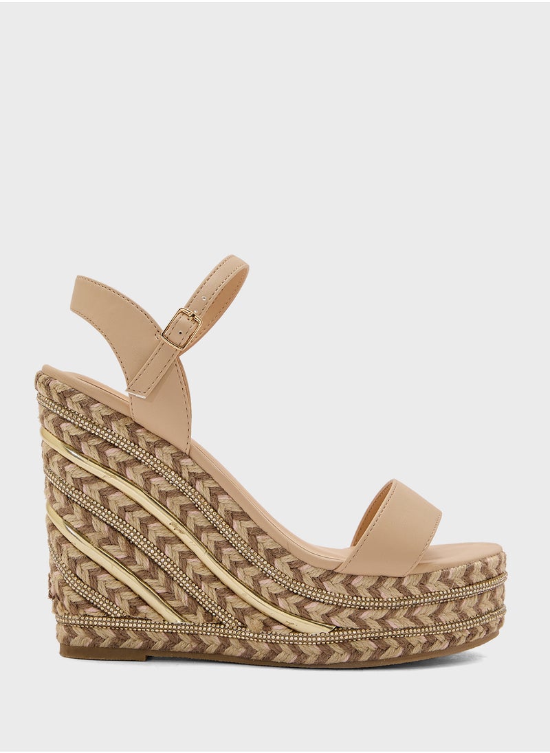 Ankle Strap Diamante Wedge Sandal
