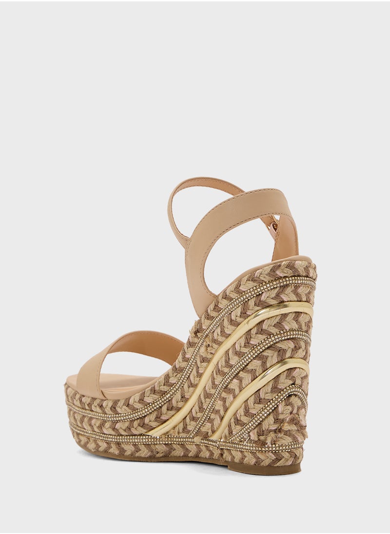 Ankle Strap Diamante Wedge Sandal
