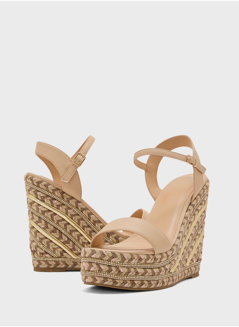 Ankle Strap Diamante Wedge Sandal