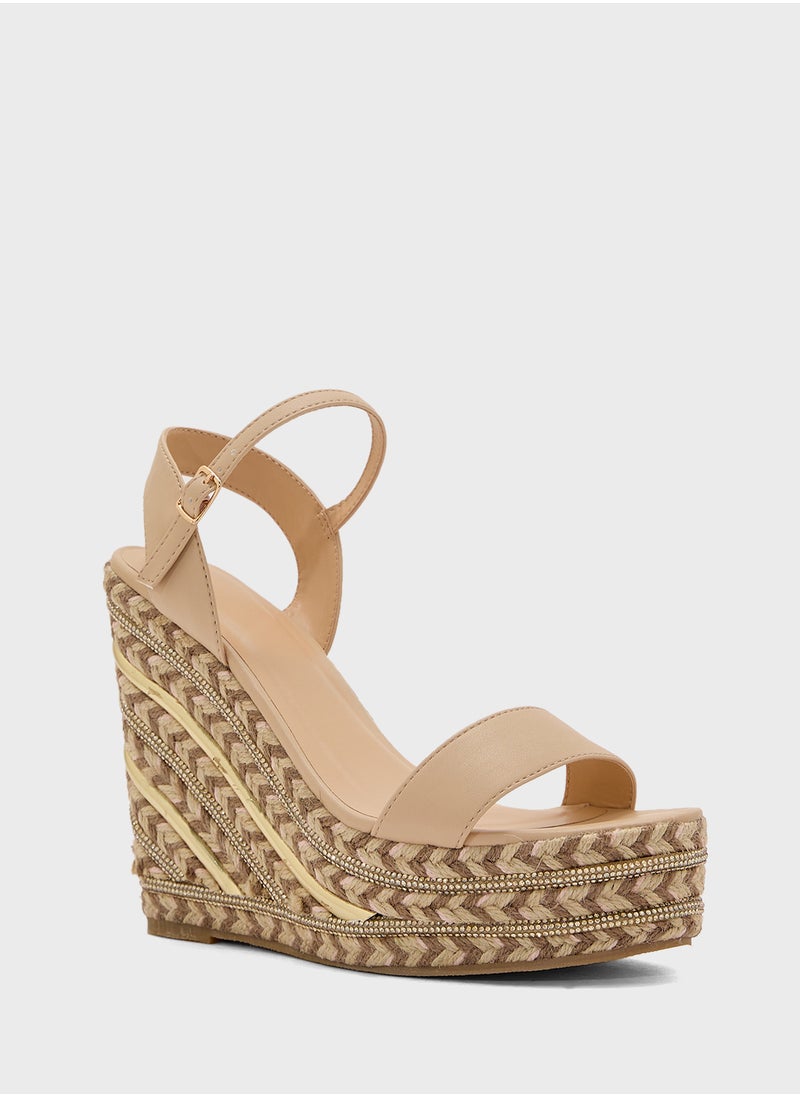 Ankle Strap Diamante Wedge Sandal