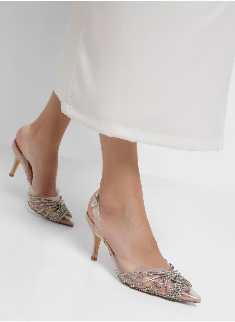 Diamante Embilleshed Pointy Pump