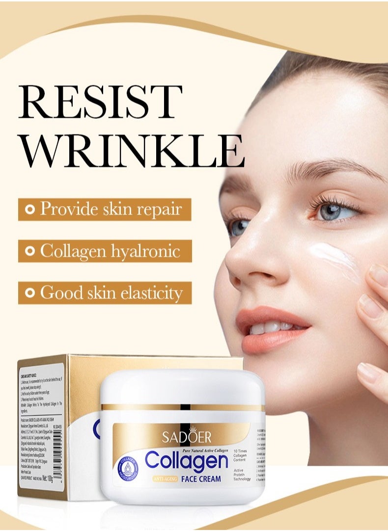 Anti-Wrinkle Collagen Cream, Moisturizing Nourishing Whitening Anti-Wrinkle Cream, Fast Absorbing Anti-Aging 100g