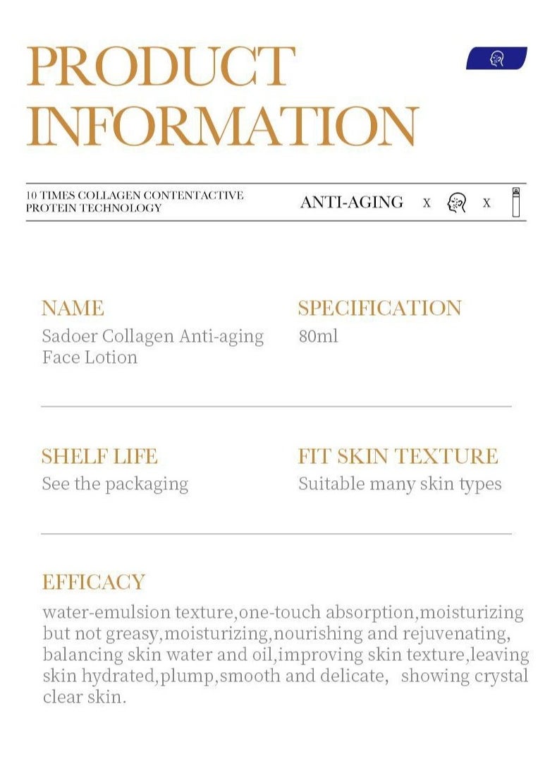 Collagen Anti Wrinkle Nourishing Whitening Moisturizing Skin Care Cream, Fast Absorbing Anti Ageing 80g