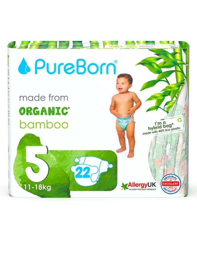 Organic Bamboo Diapers Size 5 (11-18kg) 22 Count