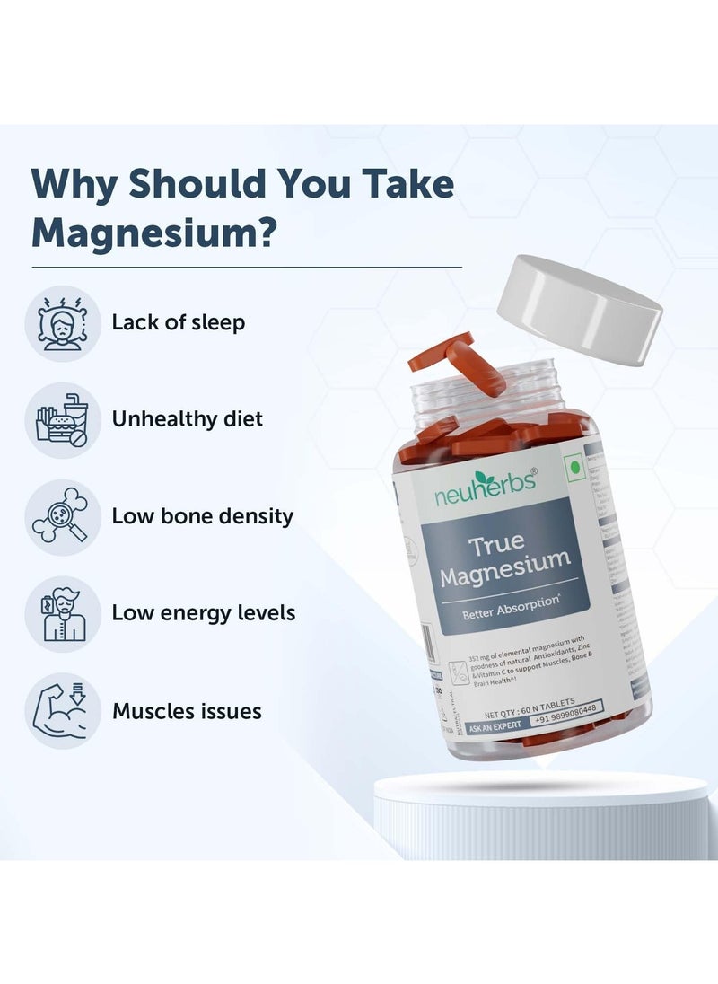 rue Magnesium Glycinate Supplement 1600Mg- 60 Tablets | Chelated Magnesium Supplement for Men & Women With Natural Antioxidants, Zinc & Vitamin C to Support Muscles Recovery, Joint health