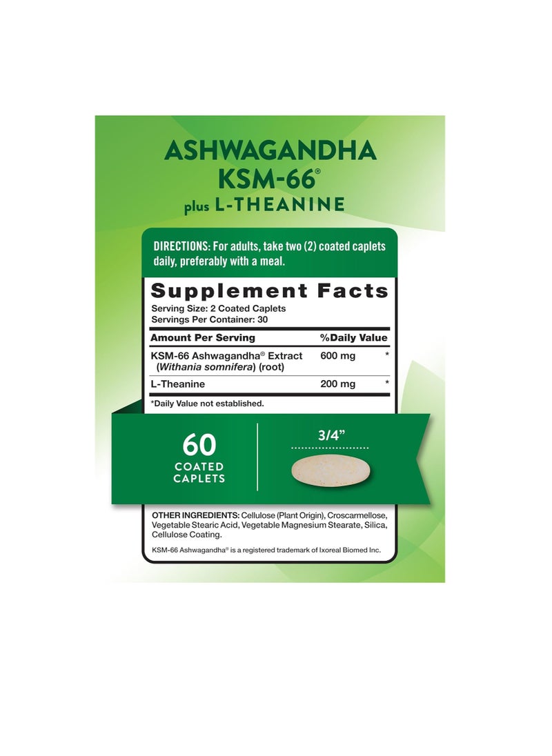 KSM-66 Ashwagandha 600mg plus L-Theanine 60 Coated Caplets