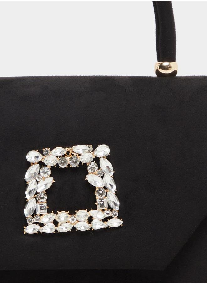 Embellished Stone Handbag with Chain Strap