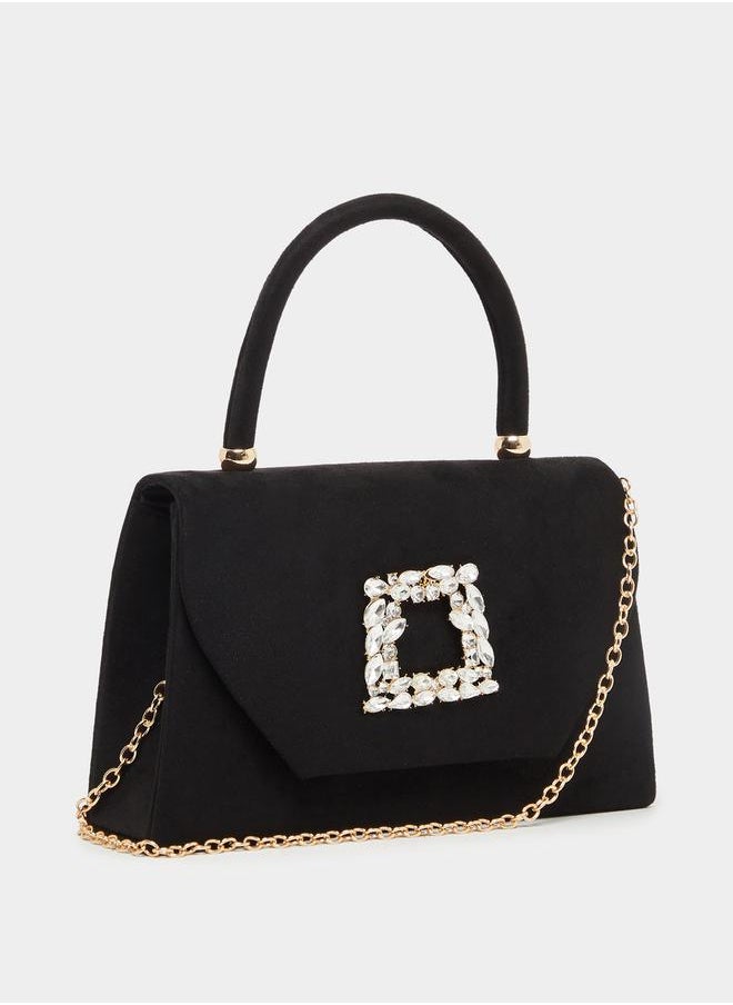 Embellished Stone Handbag with Chain Strap
