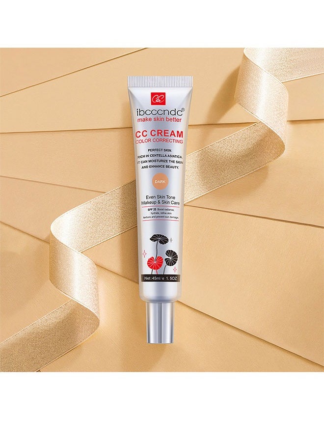 Color Correcting CC Cream 45ml, Hydrating CC Cream, Moisturizing Facial Concealer Sunscreen Full Coverage CC Cream with SPF 25, Dark