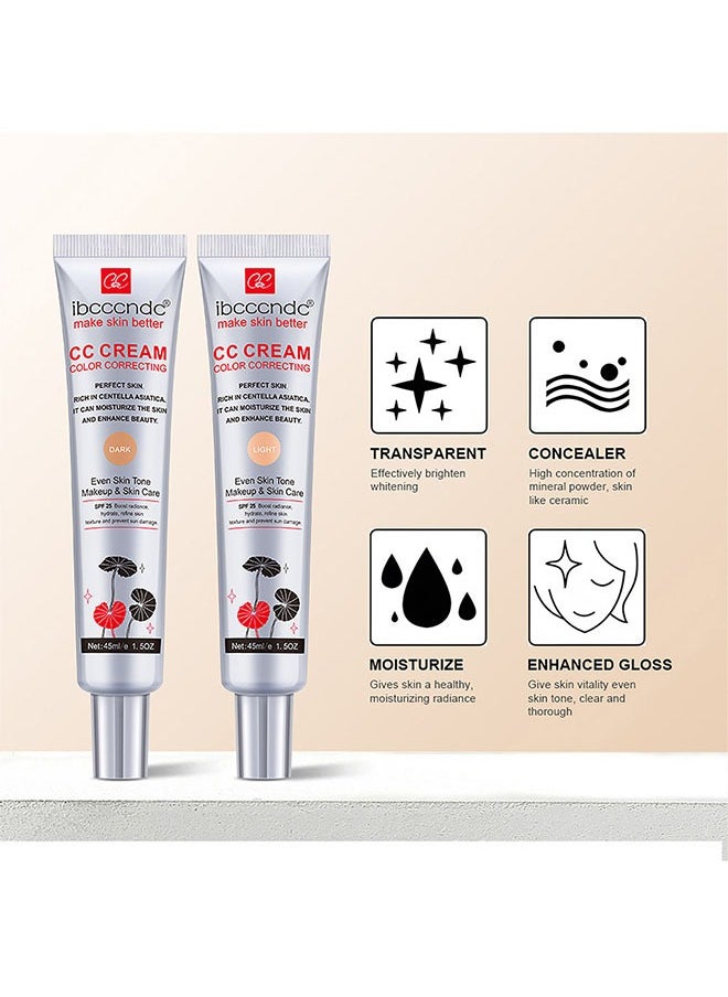 Color Correcting CC Cream 45ml, Hydrating CC Cream, Moisturizing Facial Concealer Sunscreen Full Coverage CC Cream with SPF 25, Dark