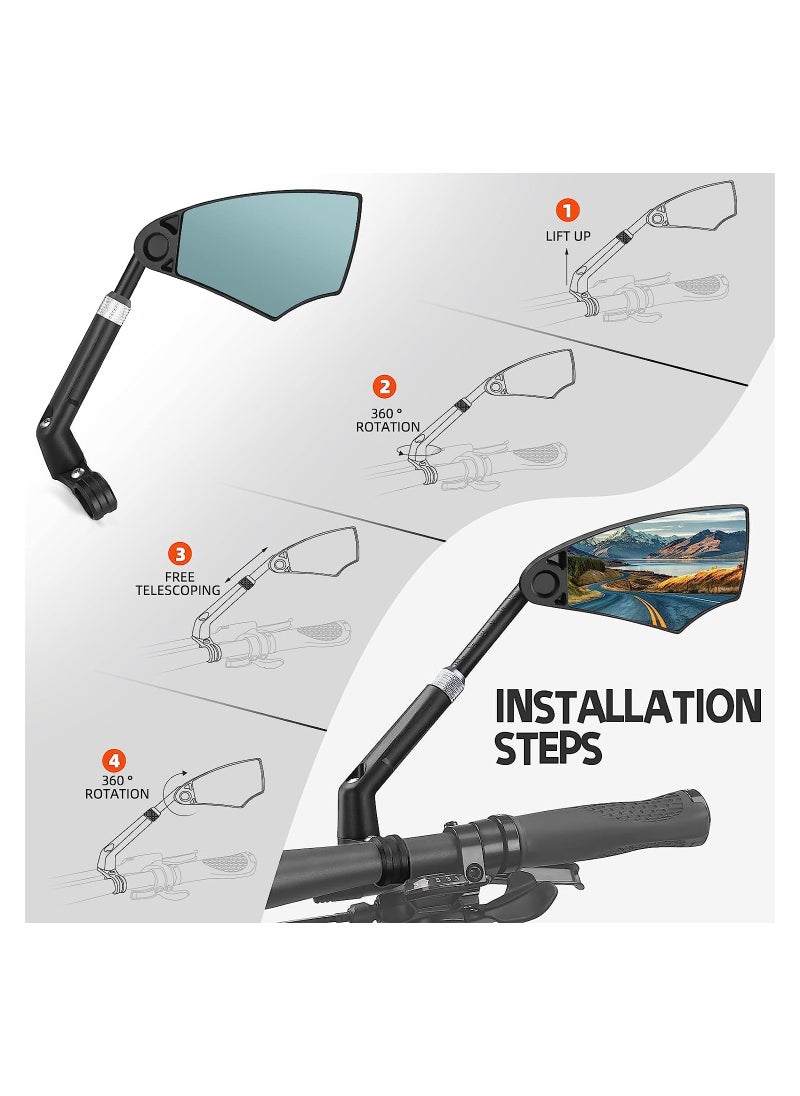 Bike Mirror, Anti-Glare Handlebar Bicycle Rear View Mirror, Retractable and 360° Rotation Adjustable, HD View Stable Image, for 20-23mm Handlebar (Left)