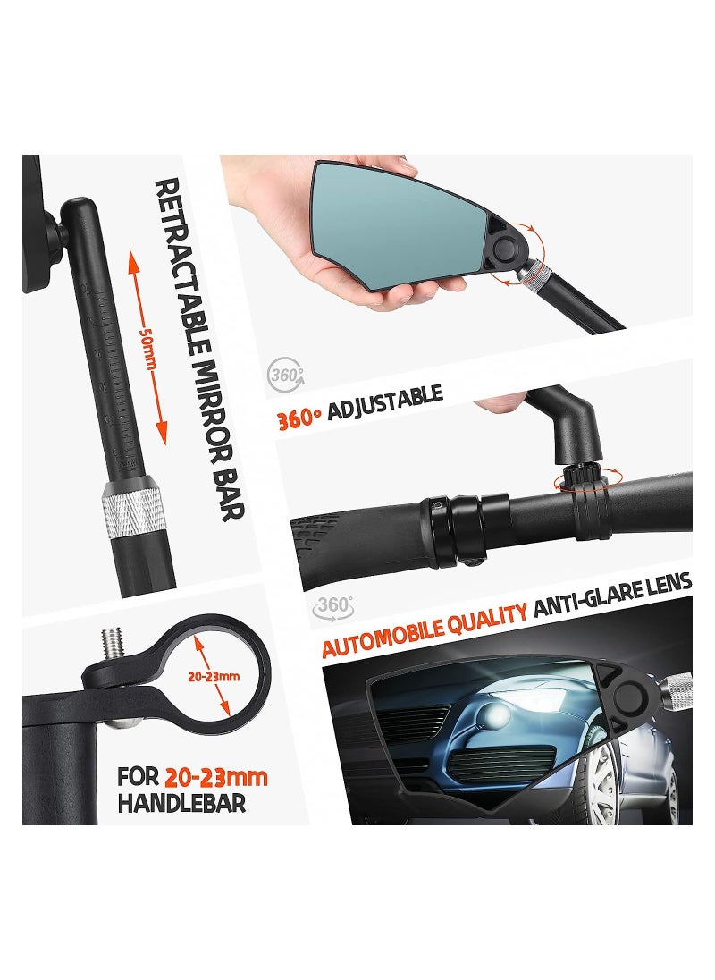 Bike Mirror, Anti-Glare Handlebar Bicycle Rear View Mirror, Retractable and 360° Rotation Adjustable, HD View Stable Image, for 20-23mm Handlebar (Left)