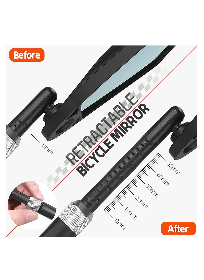 Bike Mirror, Anti-Glare Handlebar Bicycle Rear View Mirror, Retractable and 360° Rotation Adjustable, HD View Stable Image, for 20-23mm Handlebar (Left)