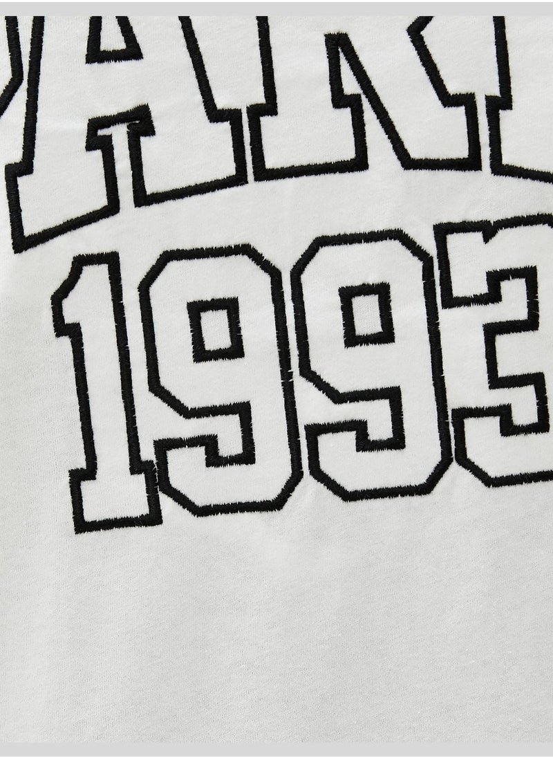 Cotton Slogan Embroidered Short Sleeve Crew Neck T-Shirt