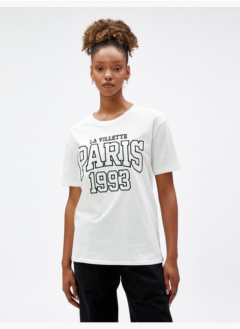 Cotton Slogan Embroidered Short Sleeve Crew Neck T-Shirt