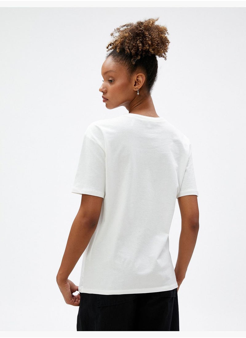 Cotton Slogan Embroidered Short Sleeve Crew Neck T-Shirt
