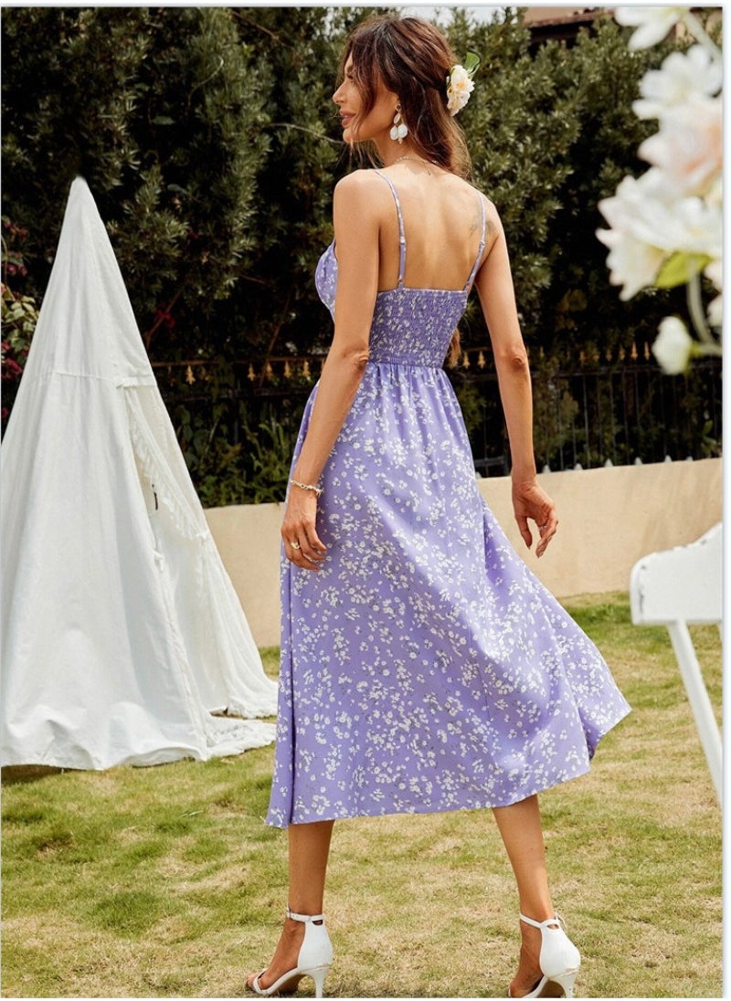 Blue Floral Print Dress