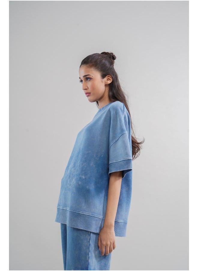 Denim Wash 100% Cotton Terry Sweatshirt