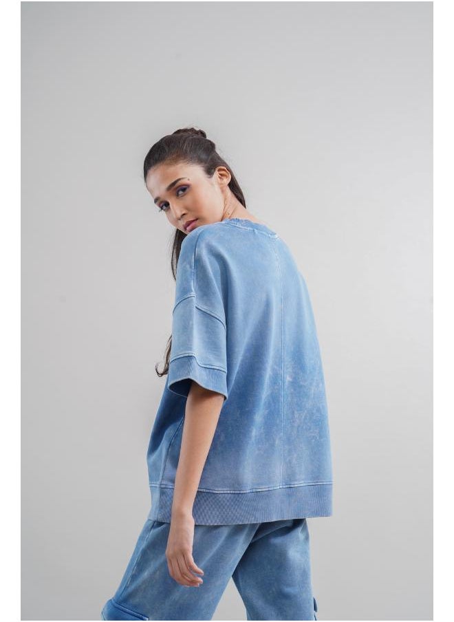 Denim Wash 100% Cotton Terry Sweatshirt