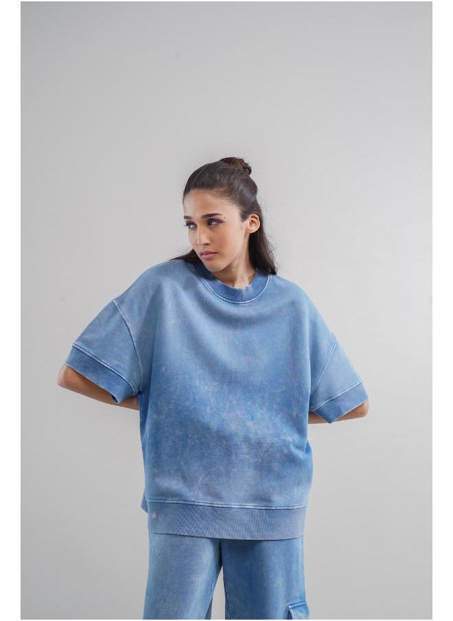Denim Wash 100% Cotton Terry Sweatshirt