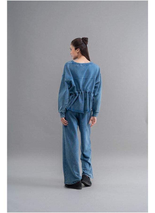 Denim Wash 100% Cotton Terry Ruched Sweatshirt
