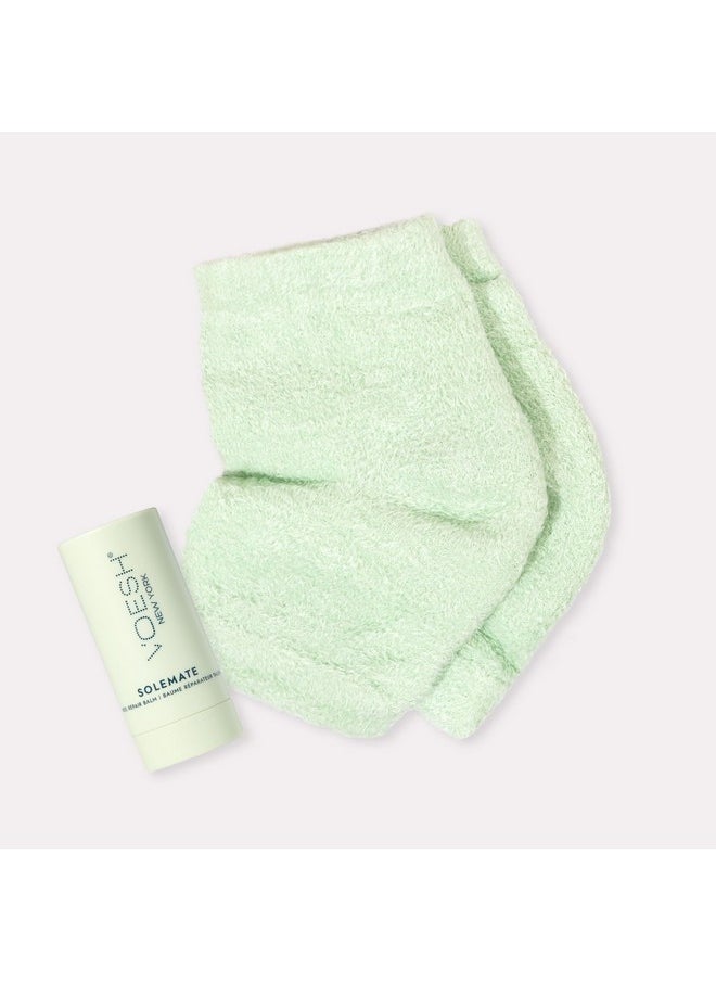 Heel Repair Duo, Solemate Heel Repair Balm & Moisturizing Heel Socks, Cracked Heel Stick Balm, Foot Care For Men & Women, At-Home Foot Care, Fuzzy Heel Socks, Toeless Spa Socks