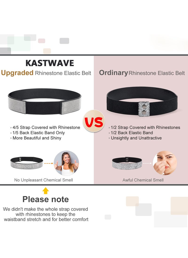 Stretchy Rhinestone Elastic Belt for Women - Shiny Crystal Bling Wide Waist Belt for Dresses