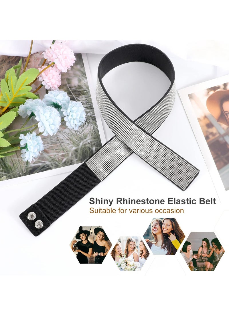 Stretchy Rhinestone Elastic Belt for Women - Shiny Crystal Bling Wide Waist Belt for Dresses