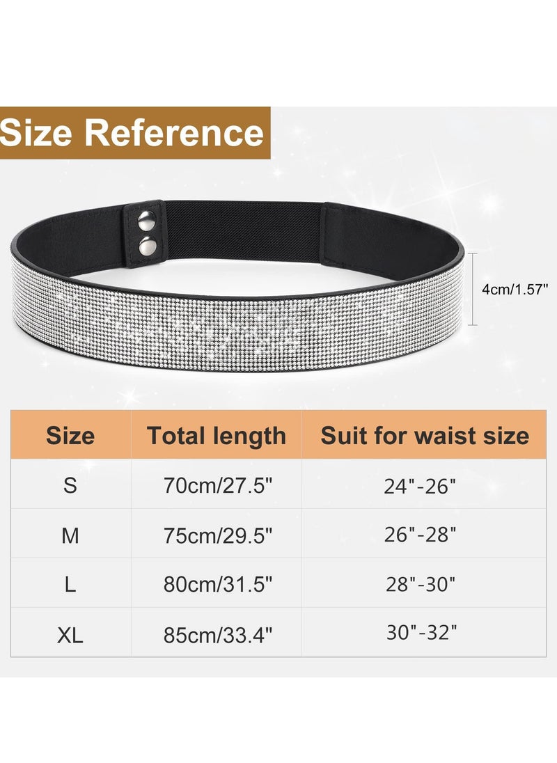 Stretchy Rhinestone Elastic Belt for Women - Shiny Crystal Bling Wide Waist Belt for Dresses