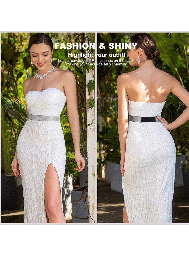 Stretchy Rhinestone Elastic Belt for Women - Shiny Crystal Bling Wide Waist Belt for Dresses