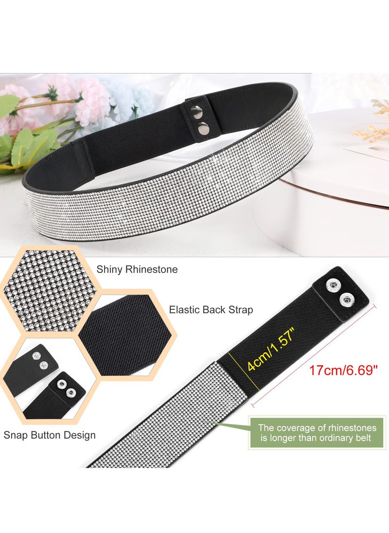 Stretchy Rhinestone Elastic Belt for Women - Shiny Crystal Bling Wide Waist Belt for Dresses