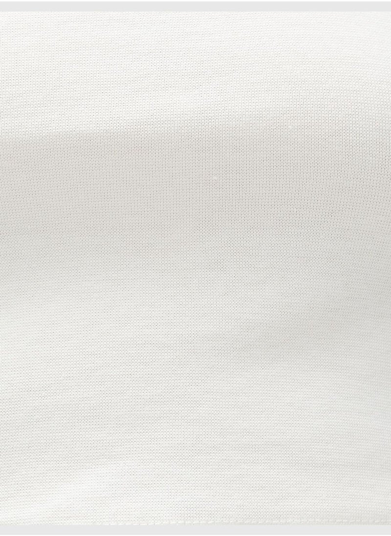 Cotton Fishnet Detail Halter Neck Crop Tank Top