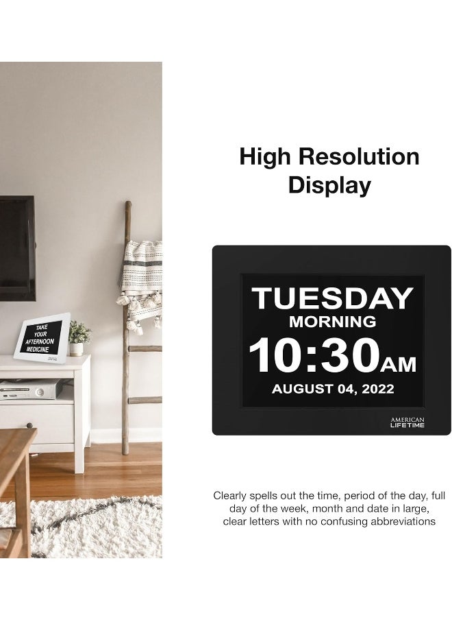 American Lifetime New 2025 Dementia Clock Large Digital Clock for Seniors, Alzheimer Clock Large Display with Custom Alarms, Clock with Day & Date for Elderly, Big Number Digital Calendar Black
