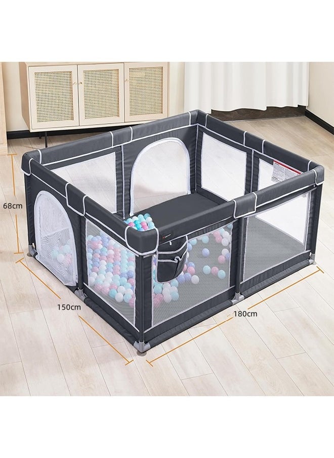 Baby Playpen, Large Baby Playard, Indoor & Outdoor Kids Activity Center with Anti-Slip Base, Sturdy Safety Play Yard with Breathable Mesh, Kid's Fence for Infants Toddlers (Dark Grey, 150×180tcm)