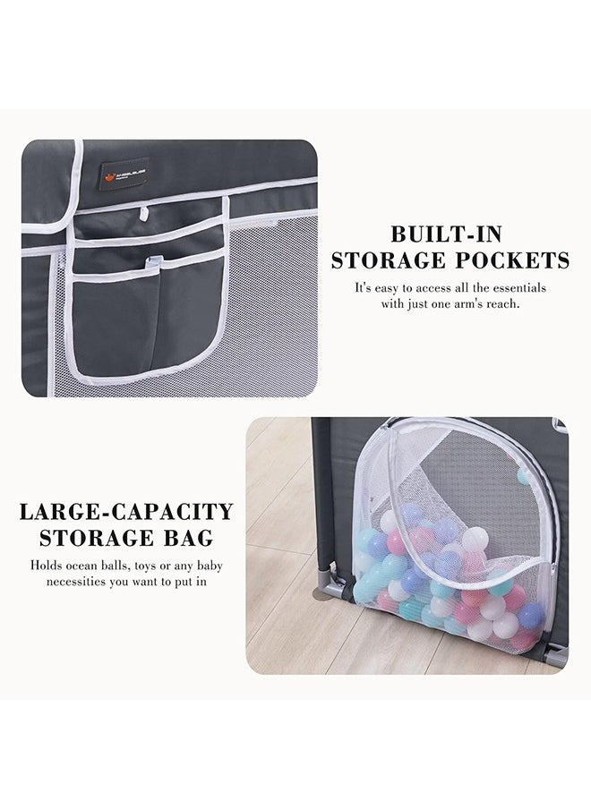 Baby Playpen, Large Baby Playard, Indoor & Outdoor Kids Activity Center with Anti-Slip Base, Sturdy Safety Play Yard with Breathable Mesh, Kid's Fence for Infants Toddlers (Dark Grey, 180×210cm)