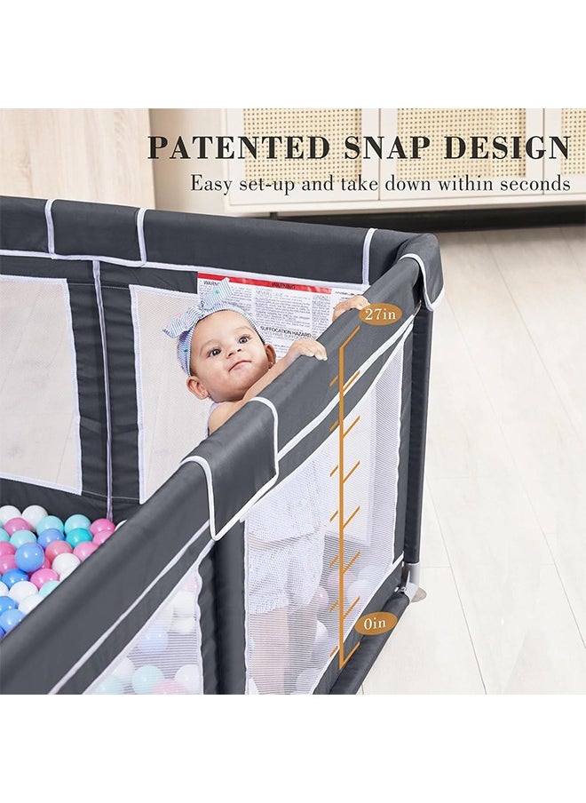 Baby Playpen, Large Baby Playard, Indoor & Outdoor Kids Activity Center with Anti-Slip Base, Sturdy Safety Play Yard with Breathable Mesh, Kid's Fence for Infants Toddlers (Dark Grey, 180×210cm)