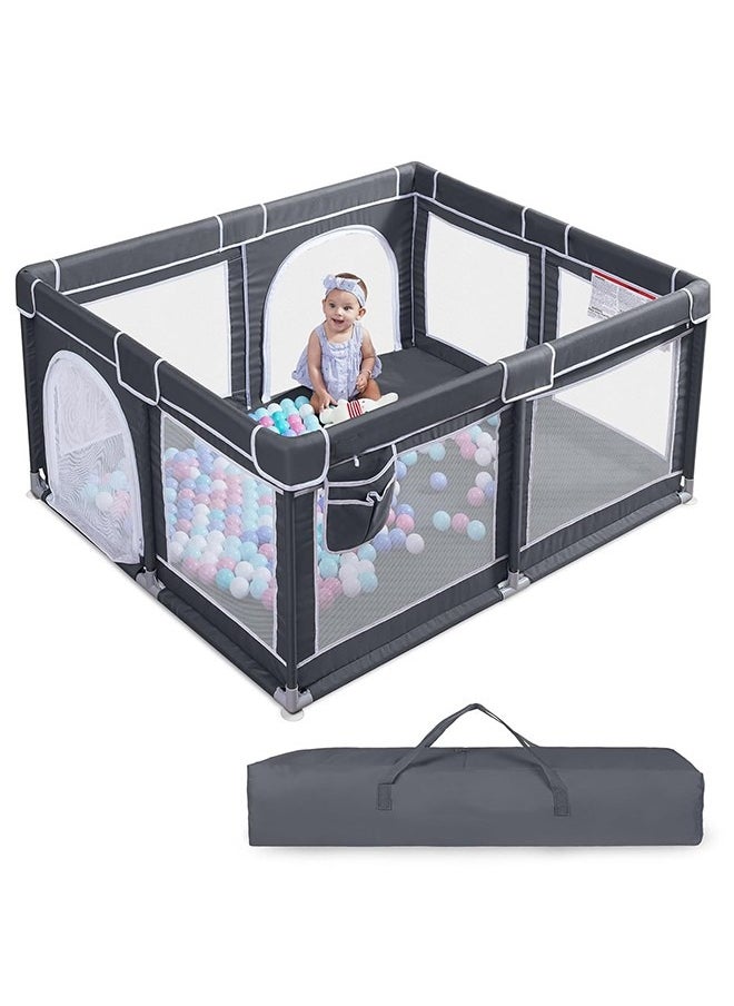 Baby Playpen, Large Baby Playard, Indoor & Outdoor Kids Activity Center with Anti-Slip Base, Sturdy Safety Play Yard with Breathable Mesh, Kid's Fence for Infants Toddlers (Dark Grey, 180×210cm)