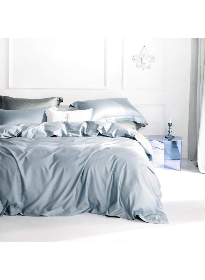 Eikei Solid Color Egyptian Cotton Duvet Cover Luxury Bedding Set High Thread Count Long Staple Sateen Weave Silky Soft Breathable Pima Quality Bed Linen Queen Blue