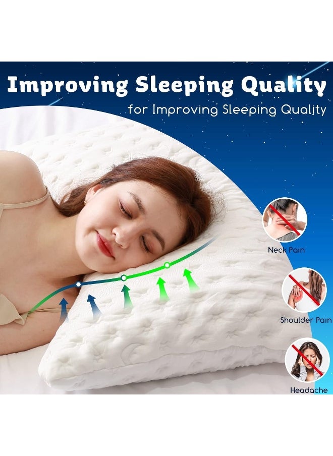 KUCEY Cooling Side Sleeper Pillow for Neck and Shoulder Pain, Luxury Shredded Memory Foam Curved Bed Pillows for Sleeping Set of 1- Adjustable Queen Size- Bamboo Washable Cover