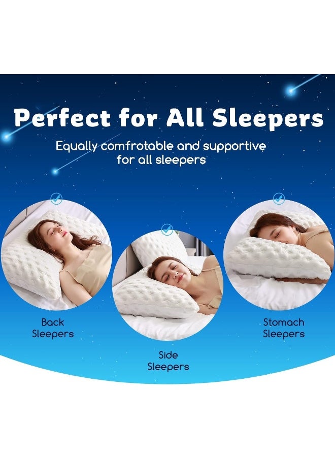 KUCEY Cooling Side Sleeper Pillow for Neck and Shoulder Pain, Luxury Shredded Memory Foam Curved Bed Pillows for Sleeping Set of 1- Adjustable Queen Size- Bamboo Washable Cover