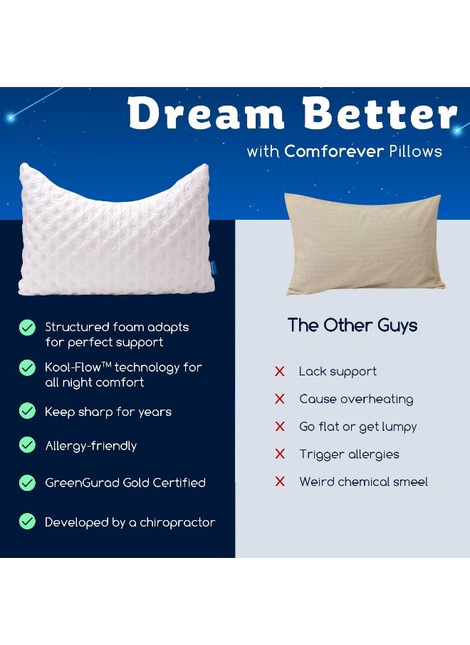 KUCEY Cooling Side Sleeper Pillow for Neck and Shoulder Pain, Luxury Shredded Memory Foam Curved Bed Pillows for Sleeping Set of 1- Adjustable Queen Size- Bamboo Washable Cover