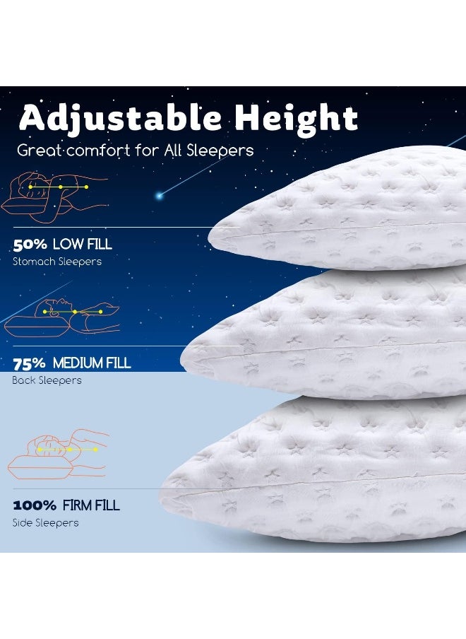 KUCEY Cooling Side Sleeper Pillow for Neck and Shoulder Pain, Luxury Shredded Memory Foam Curved Bed Pillows for Sleeping Set of 1- Adjustable Queen Size- Bamboo Washable Cover
