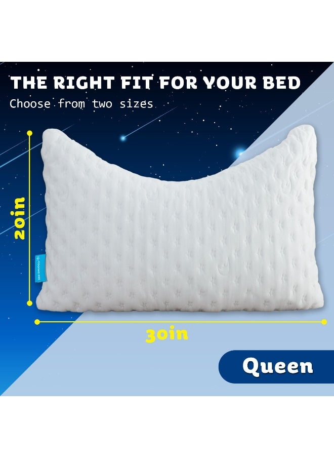 KUCEY Cooling Side Sleeper Pillow for Neck and Shoulder Pain, Luxury Shredded Memory Foam Curved Bed Pillows for Sleeping Set of 1- Adjustable Queen Size- Bamboo Washable Cover