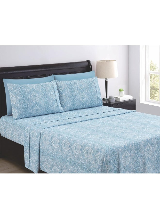 Spirit Linen home Twin Size Bed Sheets Set - 6PC Paisley Ultra Soft Microfiber Bed Sheets - Easy to Clean, Twin Size Sheets with Fitted Sheet, Flat Sheet & Pillowcases (Blue)