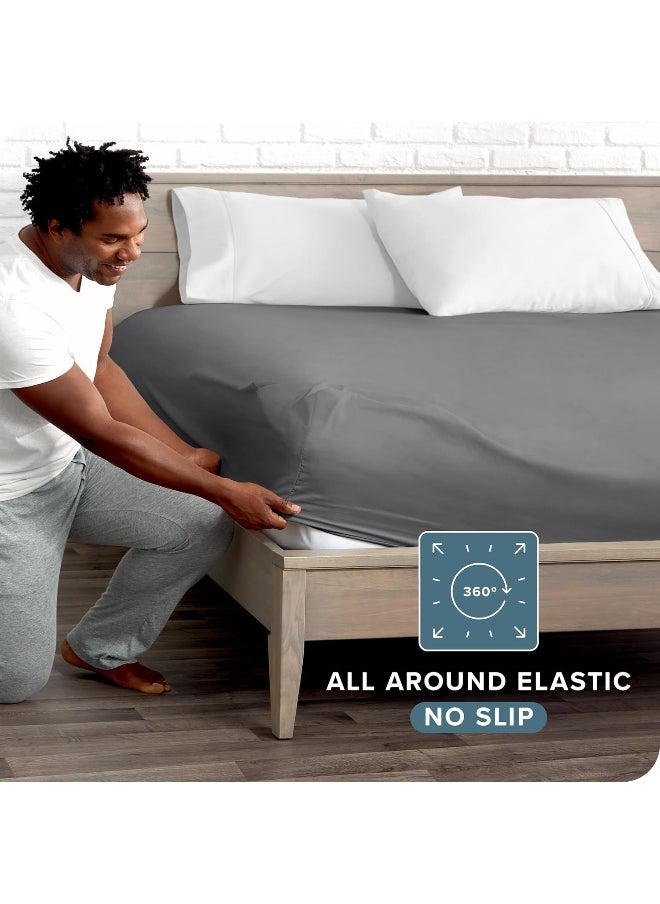 Bare Home Kids Fitted Bottom Sheet Twin - Premium 1800 Ultra-Soft Wrinkle Resistant Microfiber - Hypoallergenic - Deep Pocket (Twin, Grey)