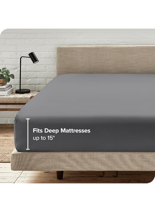 Bare Home Kids Fitted Bottom Sheet Twin - Premium 1800 Ultra-Soft Wrinkle Resistant Microfiber - Hypoallergenic - Deep Pocket (Twin, Grey)
