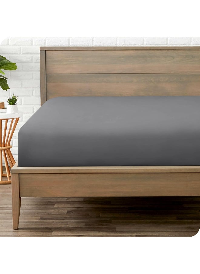 Bare Home Kids Fitted Bottom Sheet Twin - Premium 1800 Ultra-Soft Wrinkle Resistant Microfiber - Hypoallergenic - Deep Pocket (Twin, Grey)