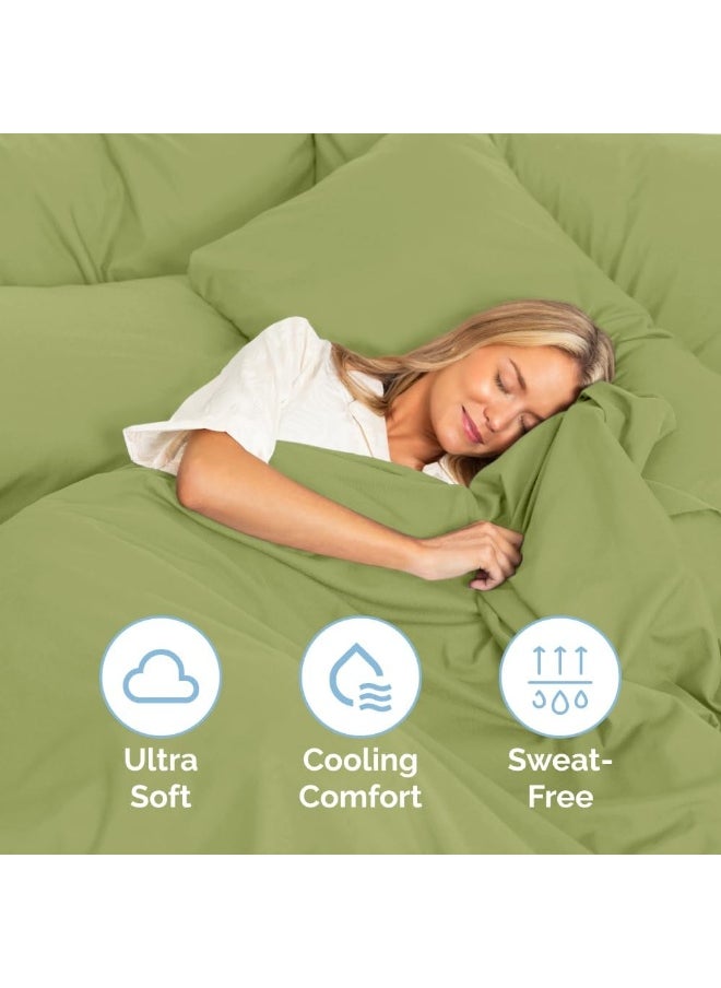 Queen Size 4 Piece Bedding Set - Breathable & Cooling Bed Sheets - Hotel Luxury Bed Sheets for Women, Men, Kids & Teens - Deep Pockets - Easy-fit - Soft & Wrinkle Free - Light Olive Green Oeko-Tex Set